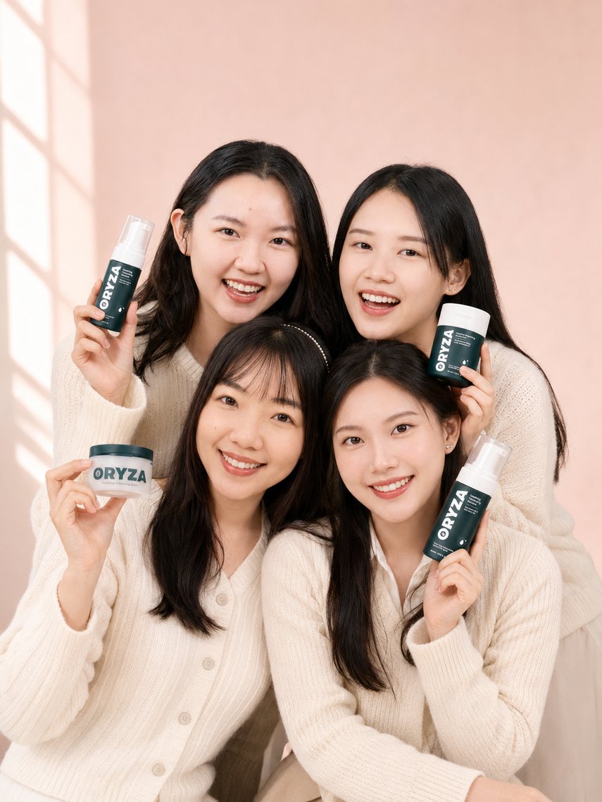 Empat rakan gembira bersama produk The Skin Lovers