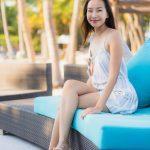 Portrait beautiful young asian woman happy smile relax around ne